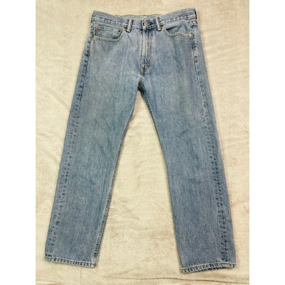 Levi's 505 Regular Fit Jeans Men's 33 Light Wash Blue Denim Straight Leg Pants